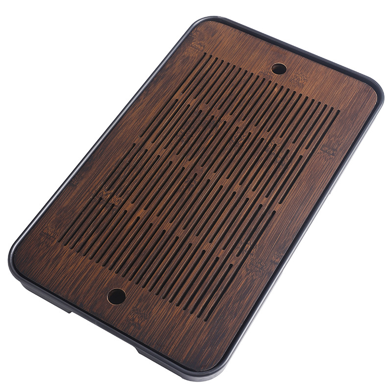 竹制密胺茶盘家用客厅储水日式长方形大号功夫高档现代简约托盘茶白底实物图