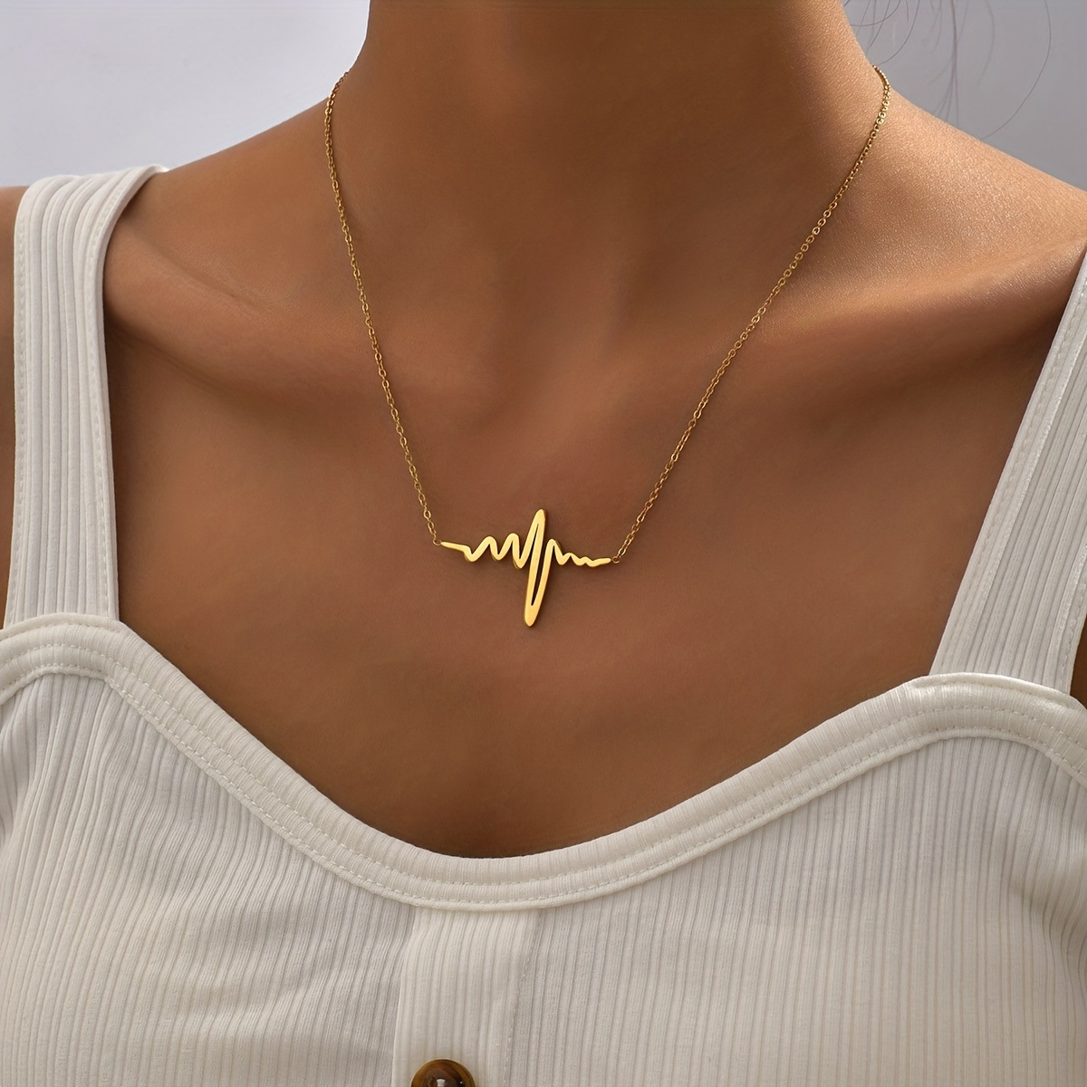 心跳波形不锈钢锁骨链 镀金轻奢 ins 风 夏季穿搭女士气质高级感详情图2