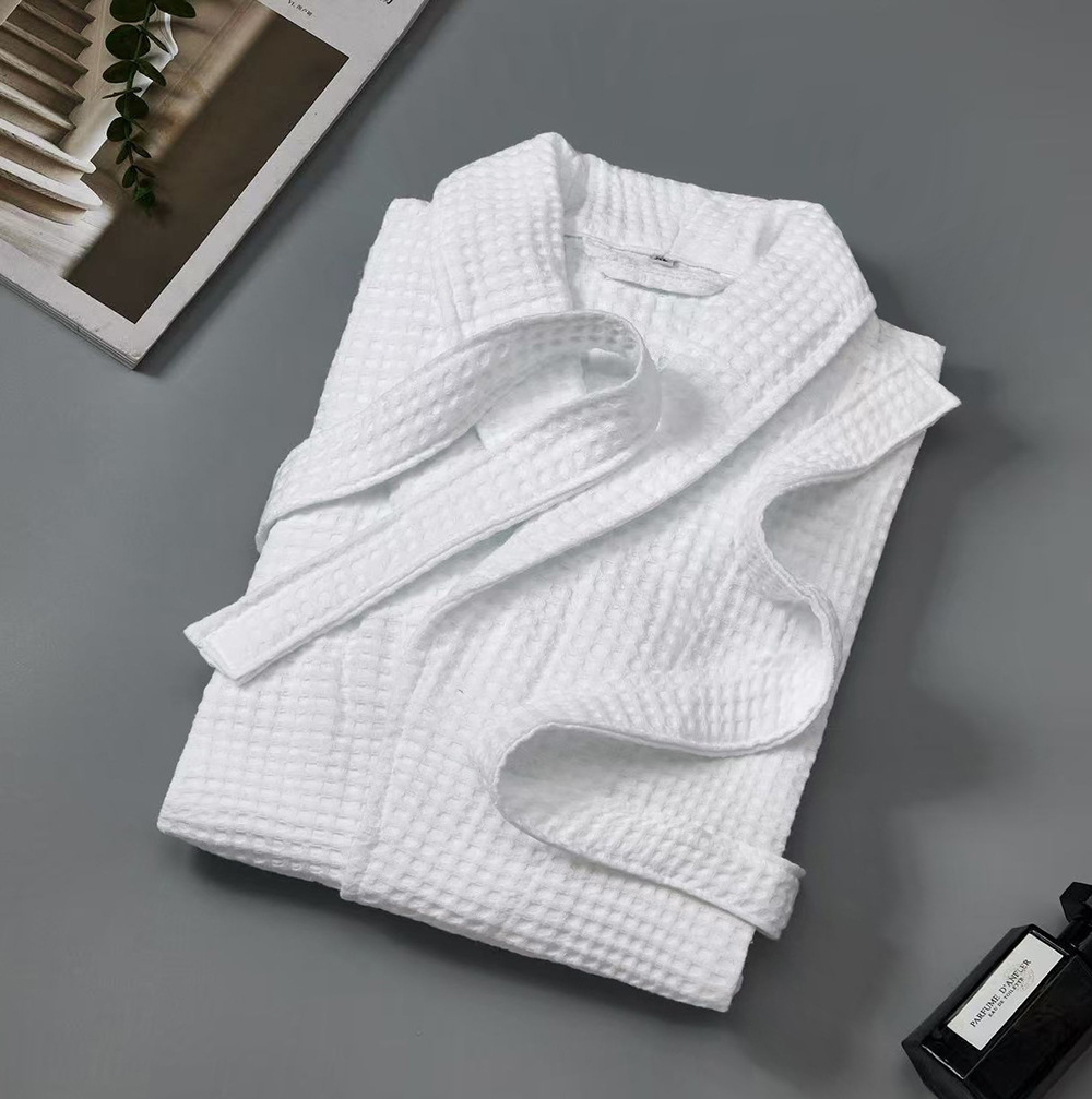 New cross-border pure cotton bathrobes for spring and autumn, Waffle long bathrobes, wholesale of all-cotton bathrobes for couples in homestays and hotels details Picture