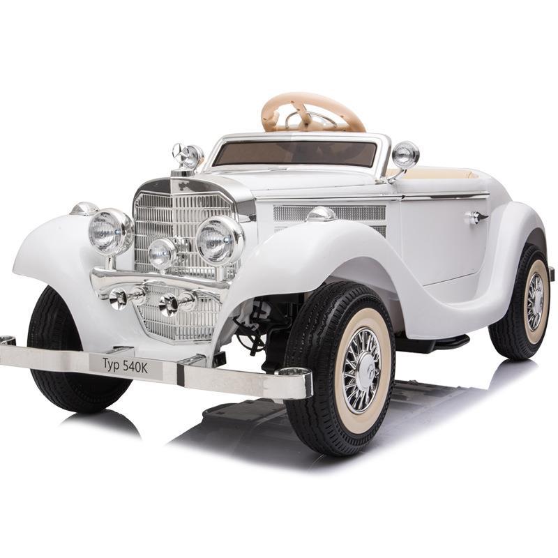 双人儿童电动车四轮童车宝宝遥控汽车小孩老爷车玩具车可坐人奔驰白底实物图