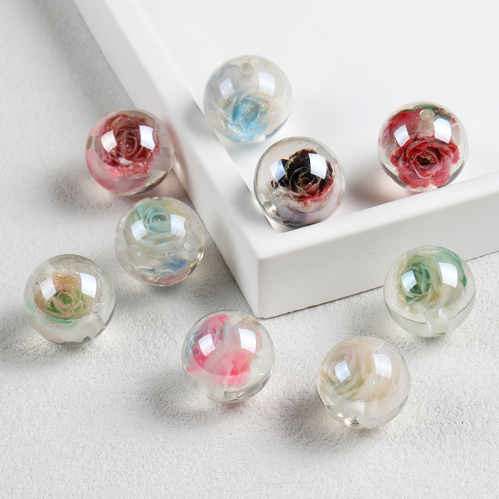 Optically plated roselle rose optical variable beads, resin round beads, loose beads, DIY mobile phone chain keychain accessories details Picture