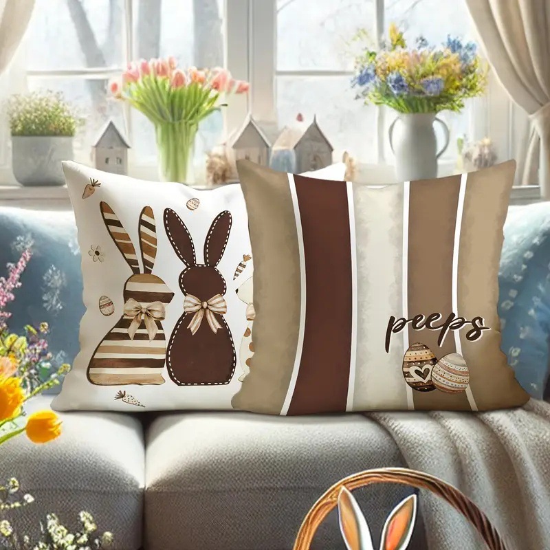 Cross-border Instagram Easter bunny Easter Egg flower brown pillowcase family sofa bedroom decoration pillowcase Specification image