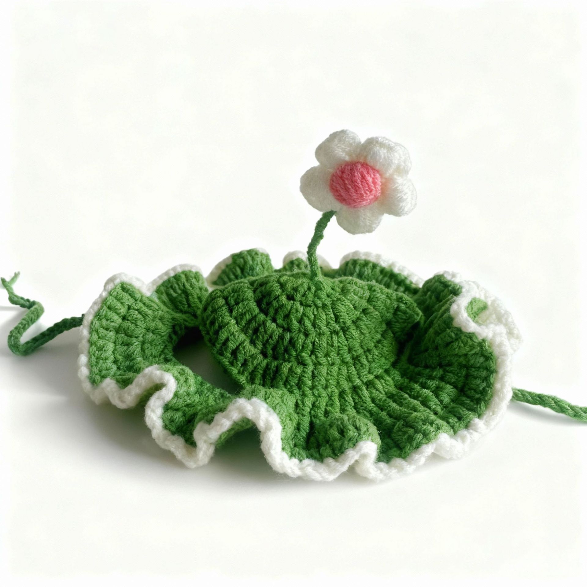 纯手工女仆喇叭花太阳帽宠物草帽变装帽猫咪帽子英短可爱呆萌白底实物图