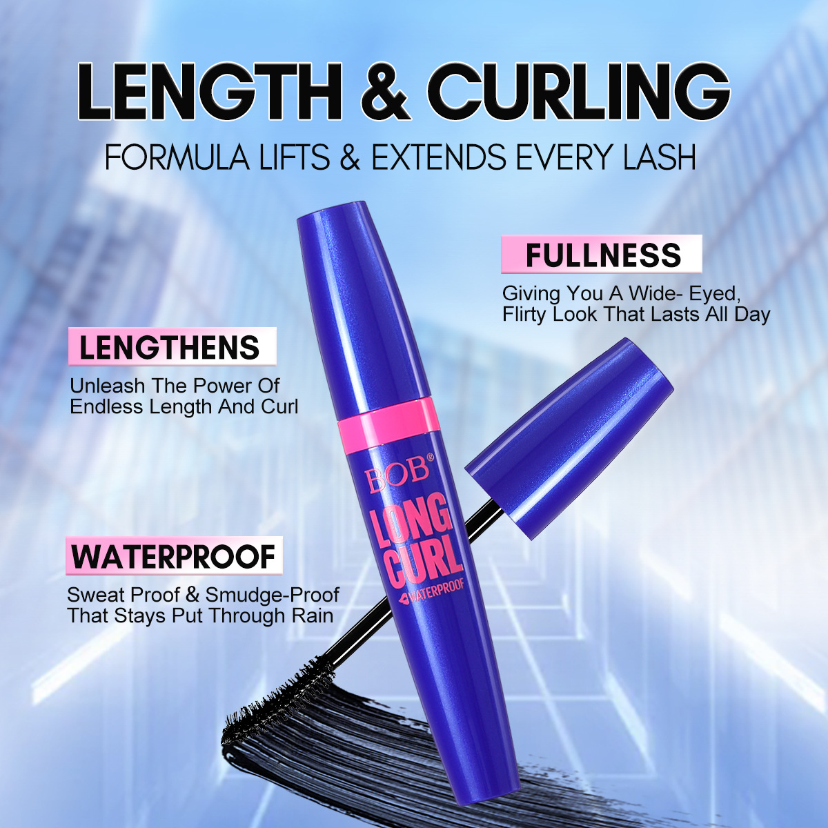 Cross-border bob Thickening and curling mascara is waterproof, long-lasting and does not smudge eyelashes, shaping and enlarging the eyes. It is a best-selling beauty product Specification image