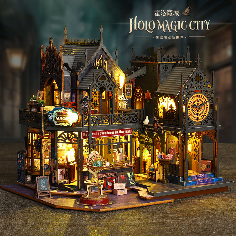 Jiate diy House, Holomagic City Cross-border E-commerce Toy Model, Handcrafted Assembly DIY House, DIY Bookstand