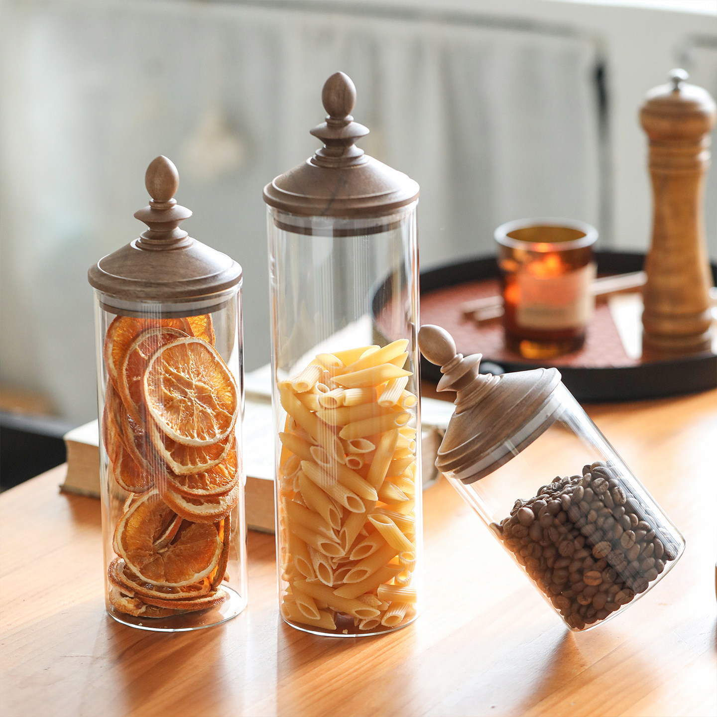 Wholesale of cross-border creative retro glass sealed jars for coffee beans, tea cubes and sugar cubes, kitchen straight cylinder storage jars Specification image