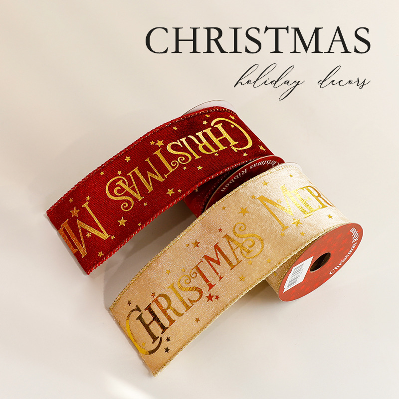 Christmas decorations, Christmas gifts, ties, decorations, printed satin, gilded webbing, ribbons Specification image
