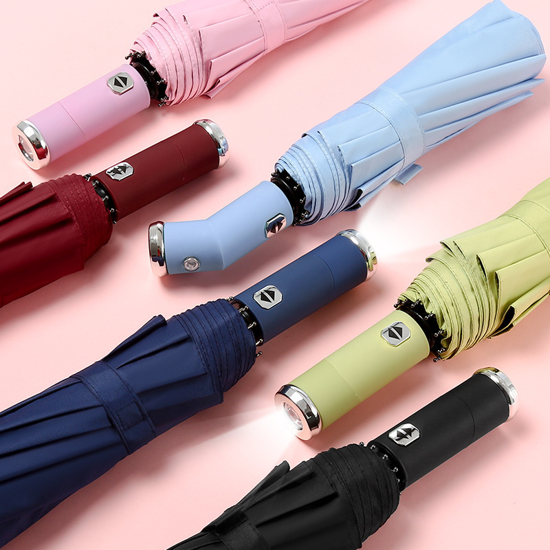 10-bone umbrella, fully automatic adjustable rotating LED flashlight umbrella, all-weather dual-purpose sunshade umbrella, wind-resistant folding umbrella
