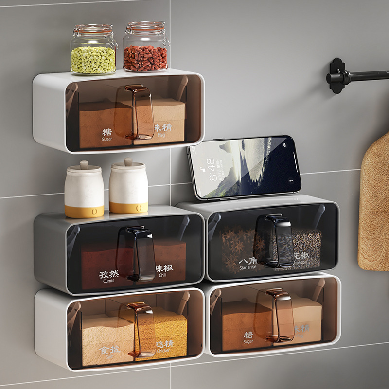 Seasoning box, wall-mounted seasoning jar, household kitchen salt and monosodium glutamate set, combination set, multi-compartment factory direct sales