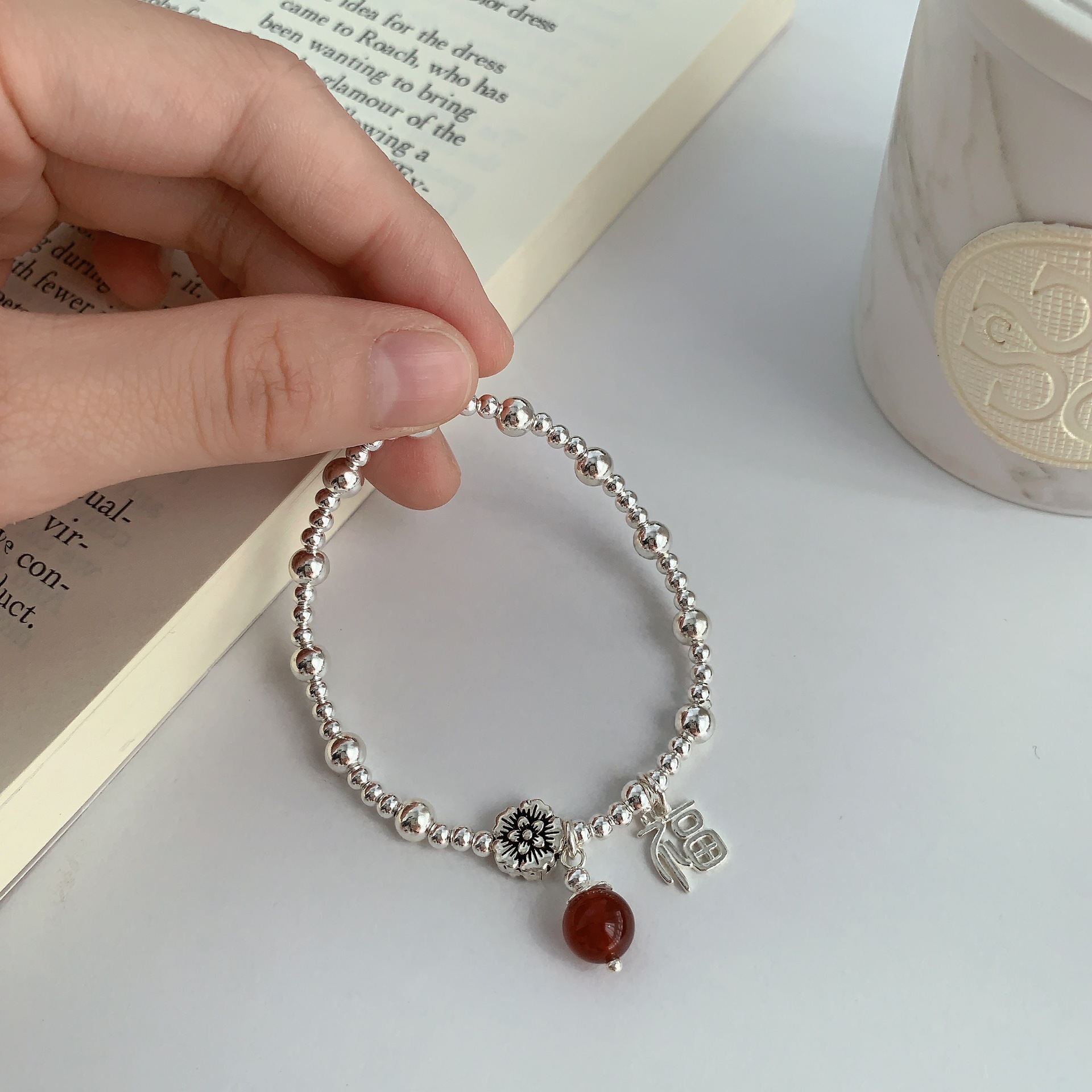 New Chinese-style 12.6 red agate "Fu" character bracelet S925 sterling silver ins niche design Good Luck Chinese-style bracelet gift for best friends details Picture