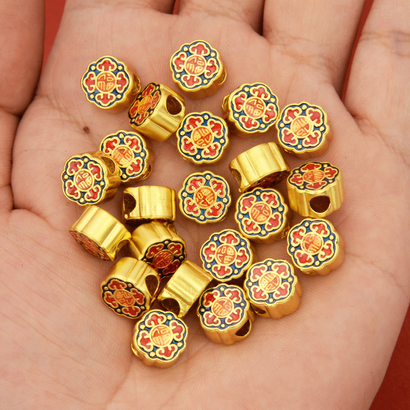 强保色沙金配件diy饰品古法金烧蓝如意隔珠手链手绳编织配珠串珠