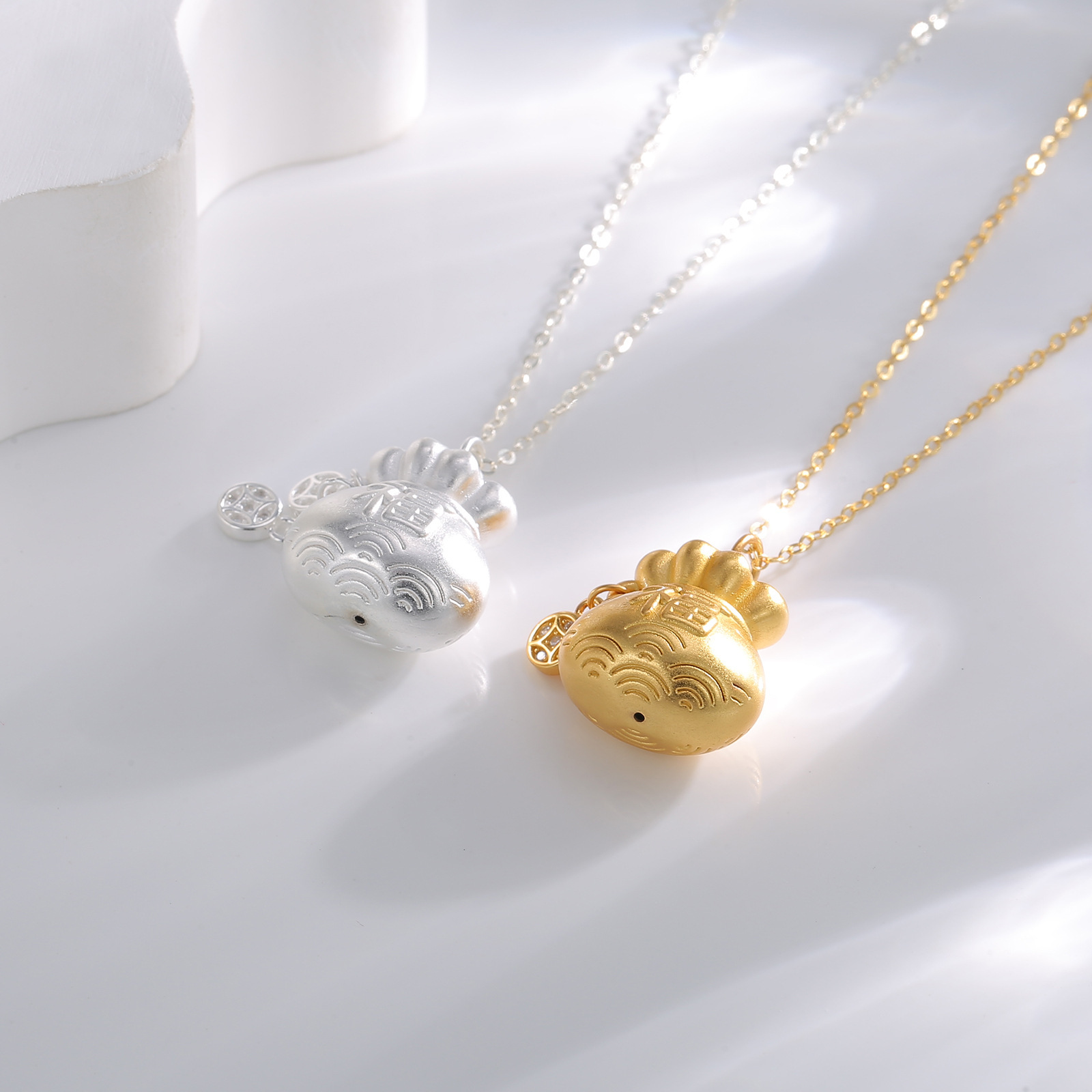 S925 sterling silver 3D hard silver Auspicious Lucky Bag pendant Necklace, National trend Peace lock coldbone chain supplier in the live streaming room Specification image