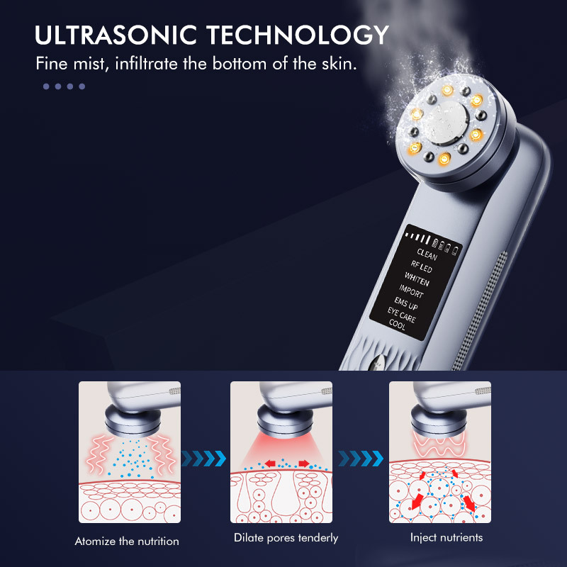 shanilak seven-mode ultrasonic ice compress beauty device, EMS lifting device, Heating color Light vibration massage Introduction device