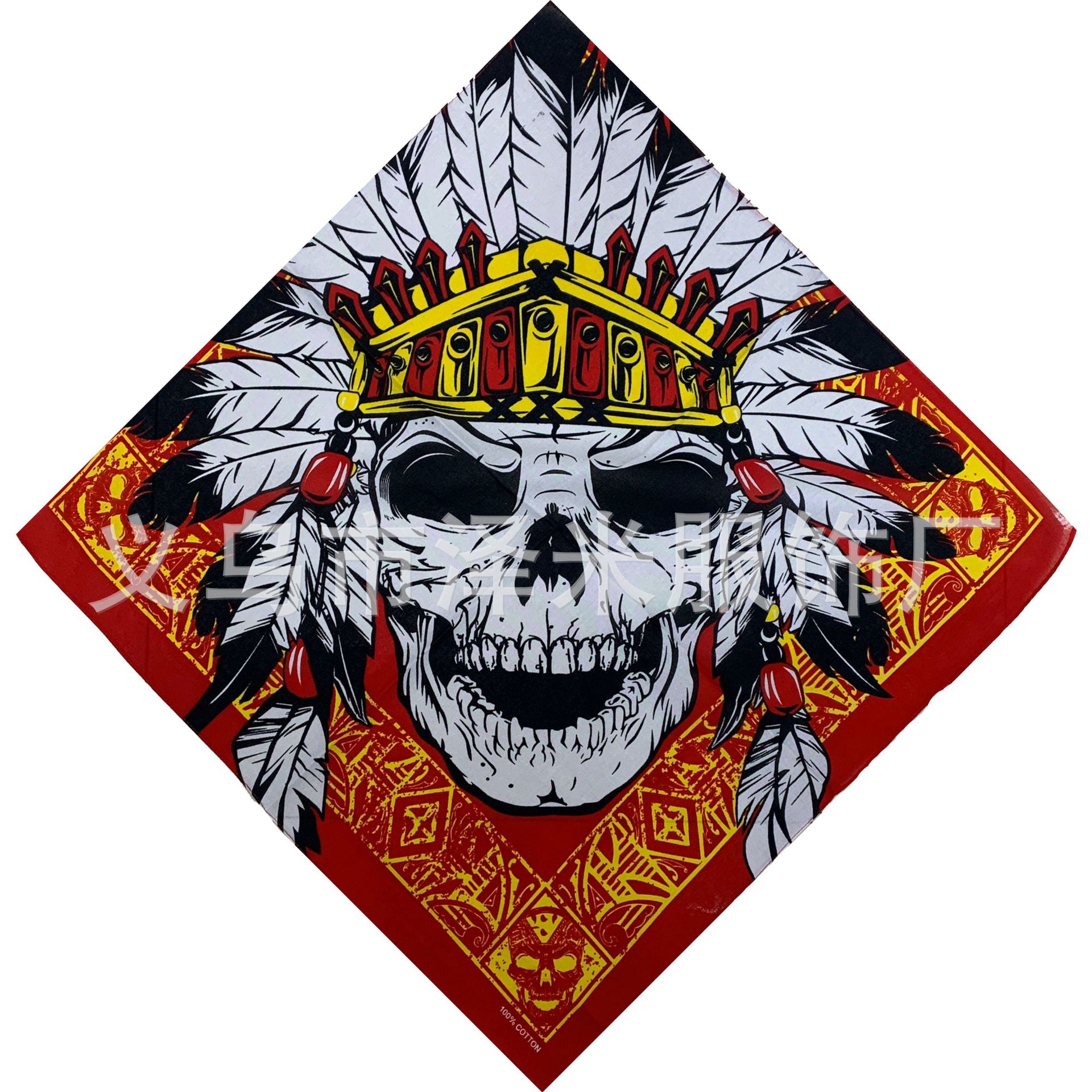 Wholesale pure cotton square scarves, headscarves, hip hop, street dance, Indian skull festival, ghost head headscarves