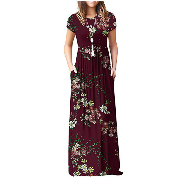 Amazon's best-selling 2026 Spring new printed short-sleeved pocket dress long dress in cross-border stock Specification drawing