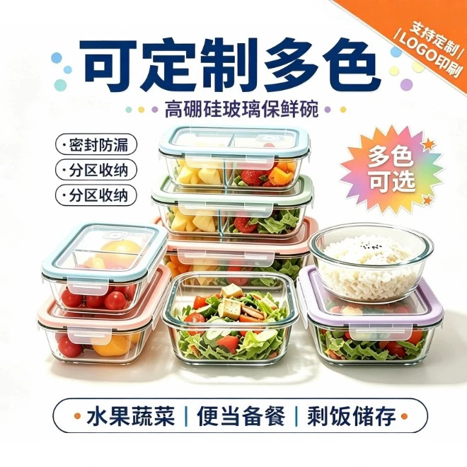 High-temperature resistant borosilicate glass lunch boxes can be used in ovens and microwave ovens. Glass food storage boxes, frozen food storage bowls, and storage tableware details Picture