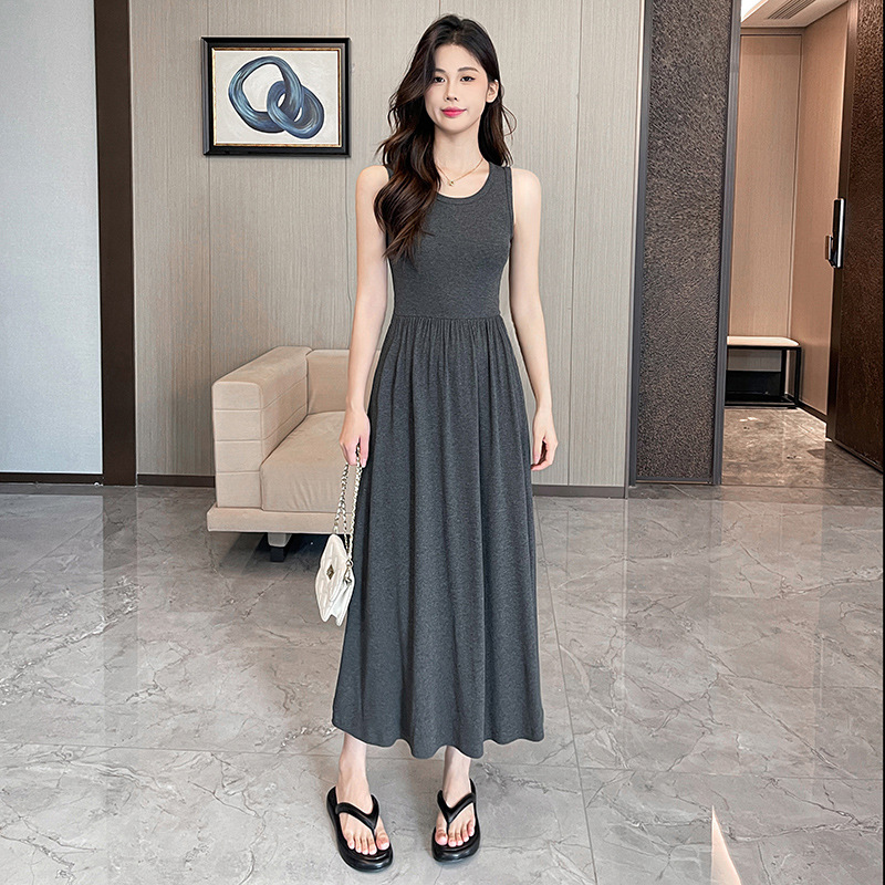 夏季背心裙打底连衣裙女新款大码收腰外穿内搭无袖吊带过膝长裙
