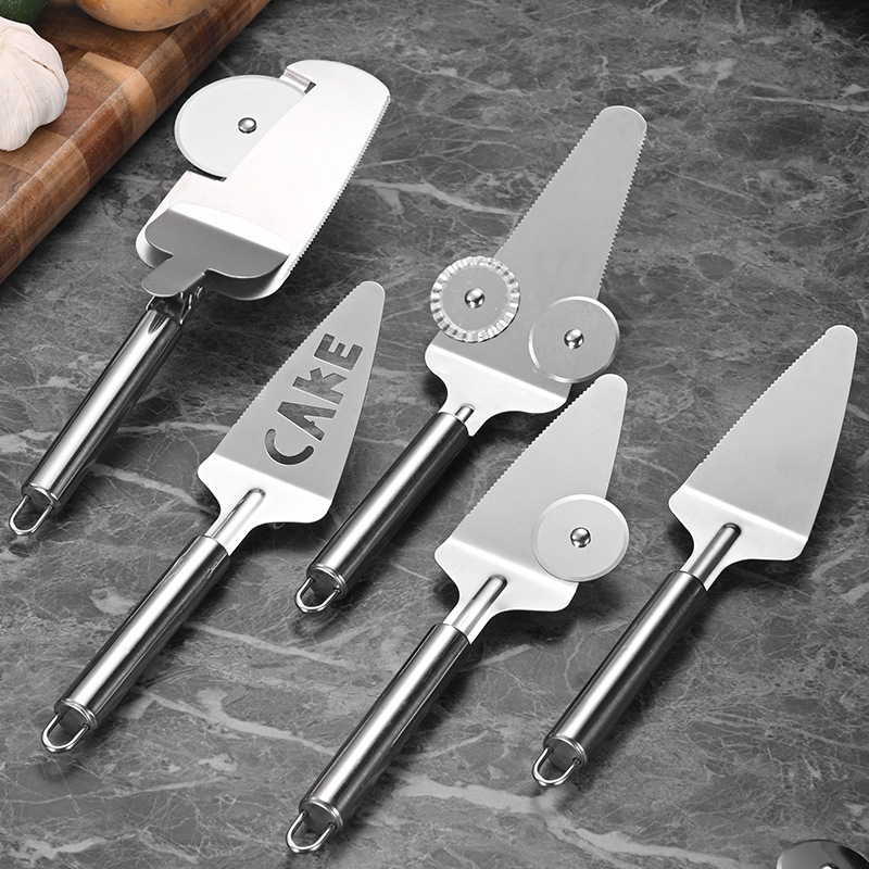 Stainless steel pizza knife, single and double wheels, lace roller knife, multi-functional cake spatula, wheel spatula, cake knife, triangular spatula Application Scenario