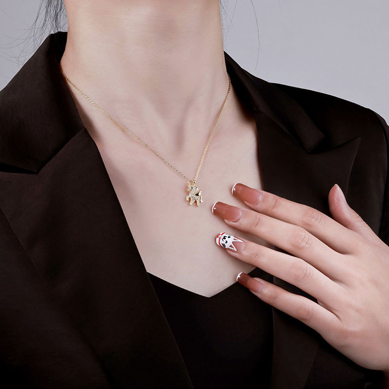 Zhuoheng Select Pure Silver Jewelry - Deer with You 925 Silver Necklace, Starry Sky Unicorn Pendant Necklace, Unrestrained Imagination