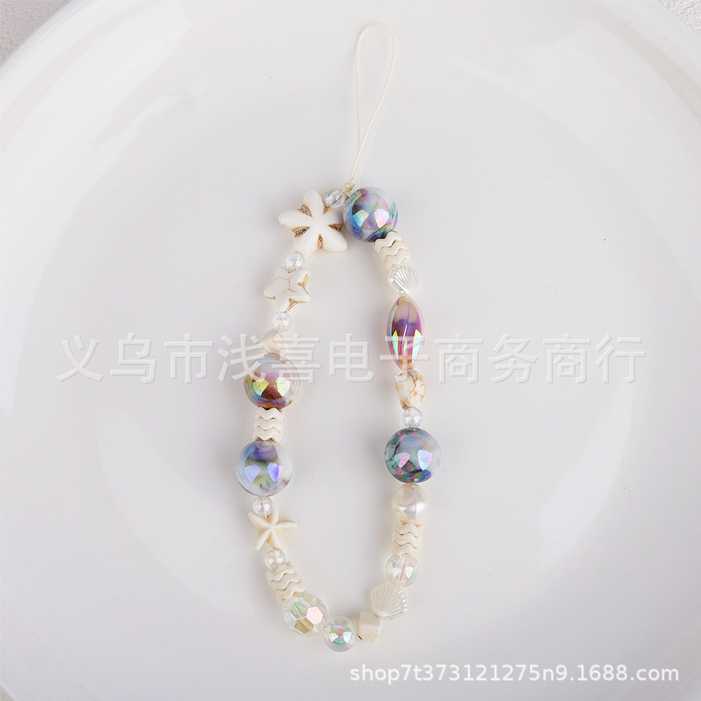 The same style of InS-style mobile phone chain as Xiaohongshu, retro summer vacation, starfish original beaded mobile phone Polaroid pendant Item Picture