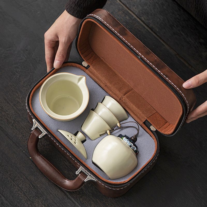 旅行汝窑陶瓷茶具便携式功夫茶具套装户外泡茶壶露营快客杯