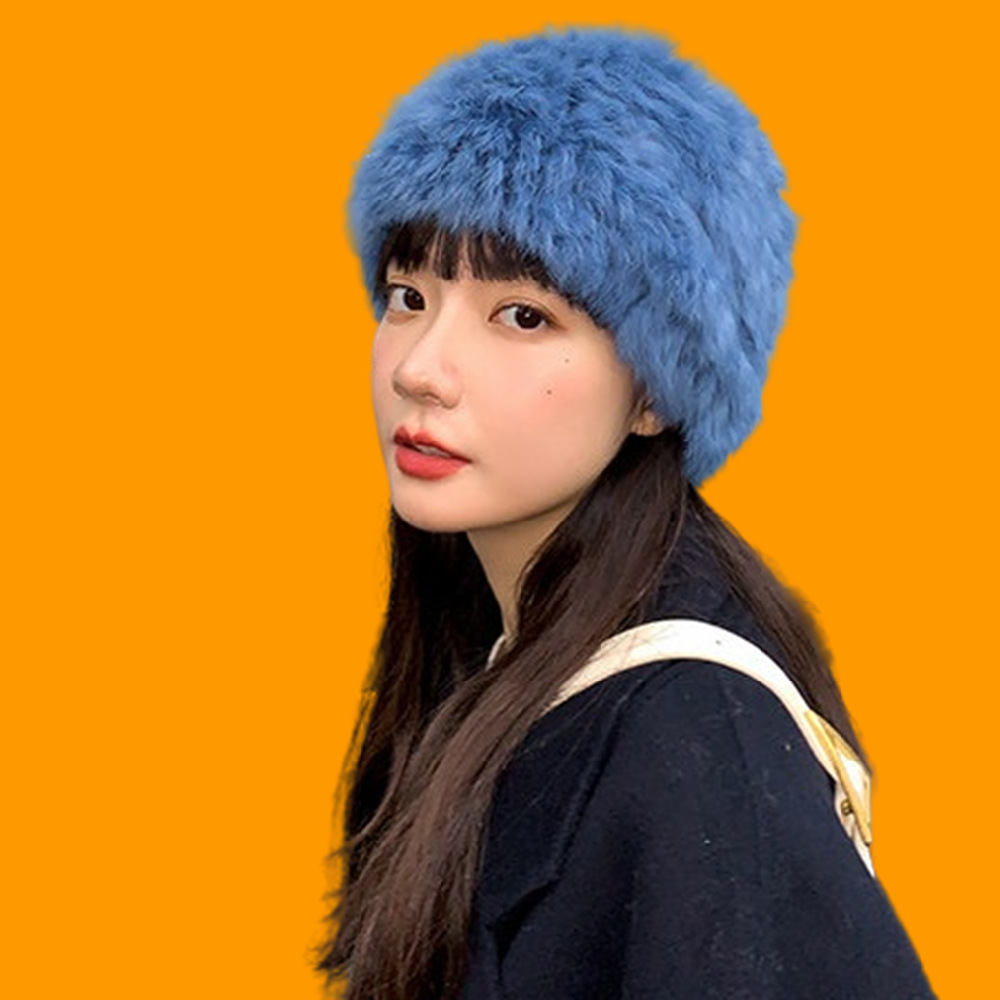 Influencers invierno anti-frío gorra mujer engrosada térmica piel integral sombrero de conejo sombrero de punto versátil