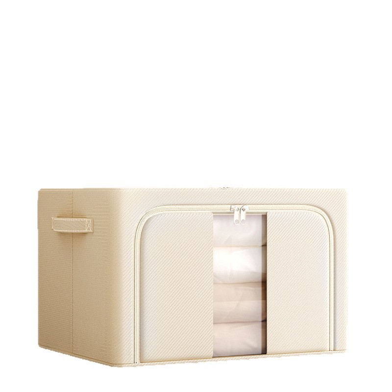 米色收纳箱80L带轮整理箱露营收纳篮