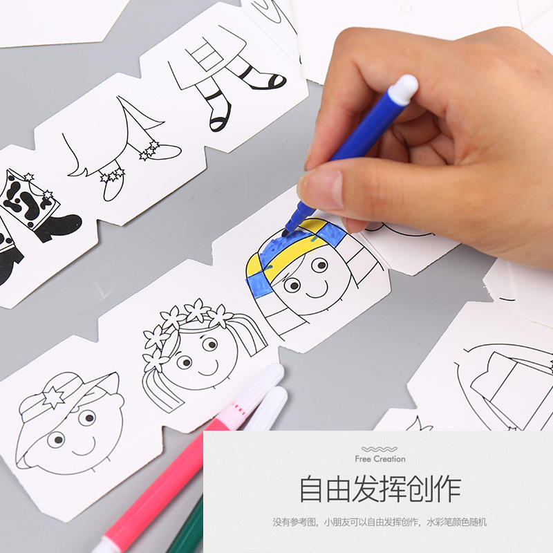 DIY rotating dress-up watercolor painting, handcrafted children's educational toys, color painting, coloring, doodling, and free watercolor pens details Picture