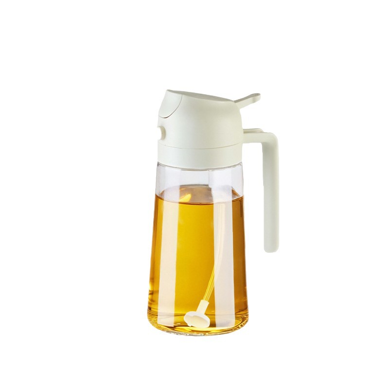 The oil spray bottle can be used for both spraying and pouring. It is a dual-purpose atomized kitchen household glass leak-proof and oil-proof bottle for soy sauce and vinegar seasonings Item Picture