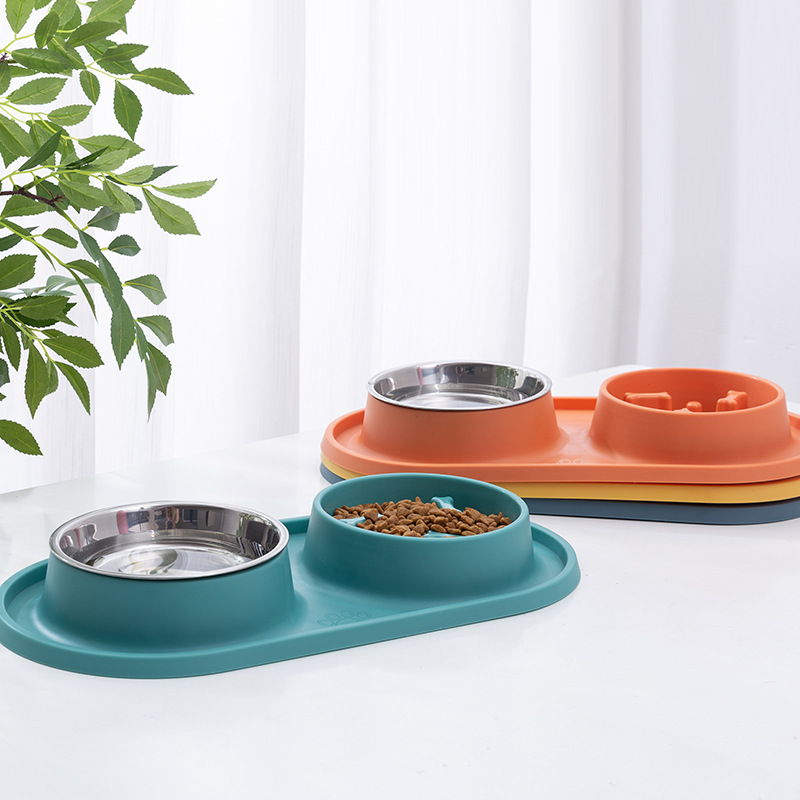 Rongka Pet Cross-border Pet Slow Food Bowl, Dog Basin, Dog Supplies, Cat Food bowl, food basin, anti-knock and anti-choking slow food Double bowl Specification image
