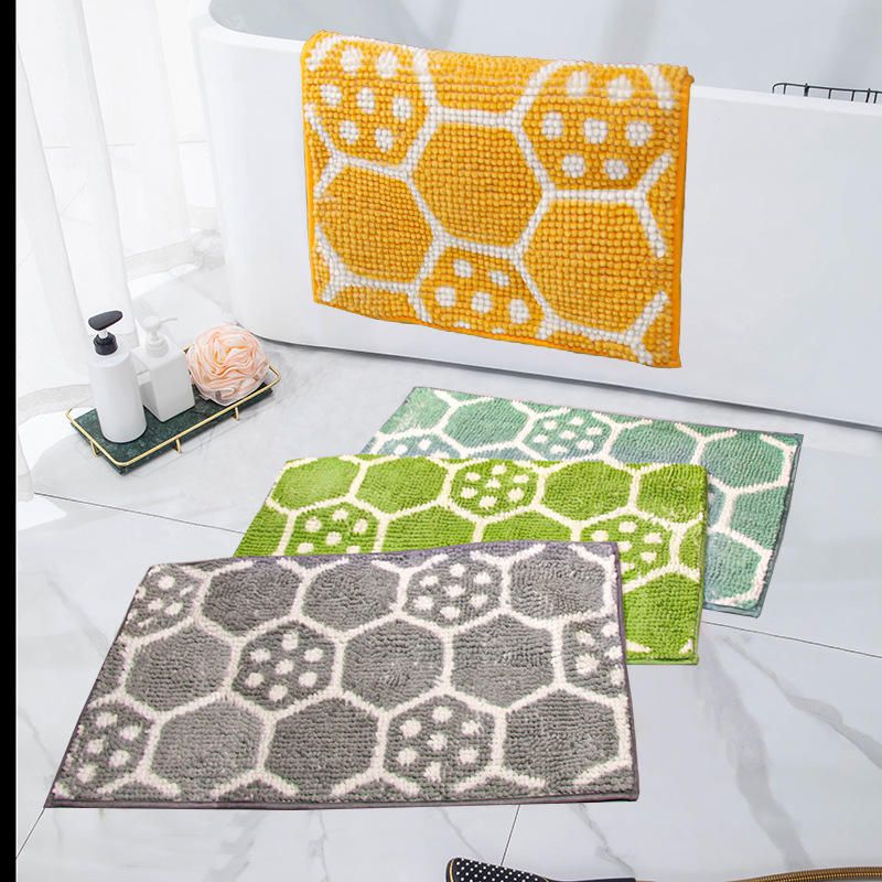 Chenier short-haired honeycomb printed hot melt adhesive base anti-slip, dust-removing and water-absorbing home entrance bathroom floor mat