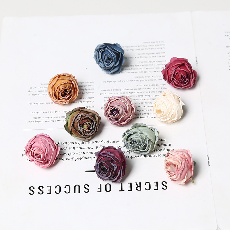 Ins风焦边小乔仿真玫瑰花头韩系DIY发饰头花胸花配件婚庆花艺装饰产品图