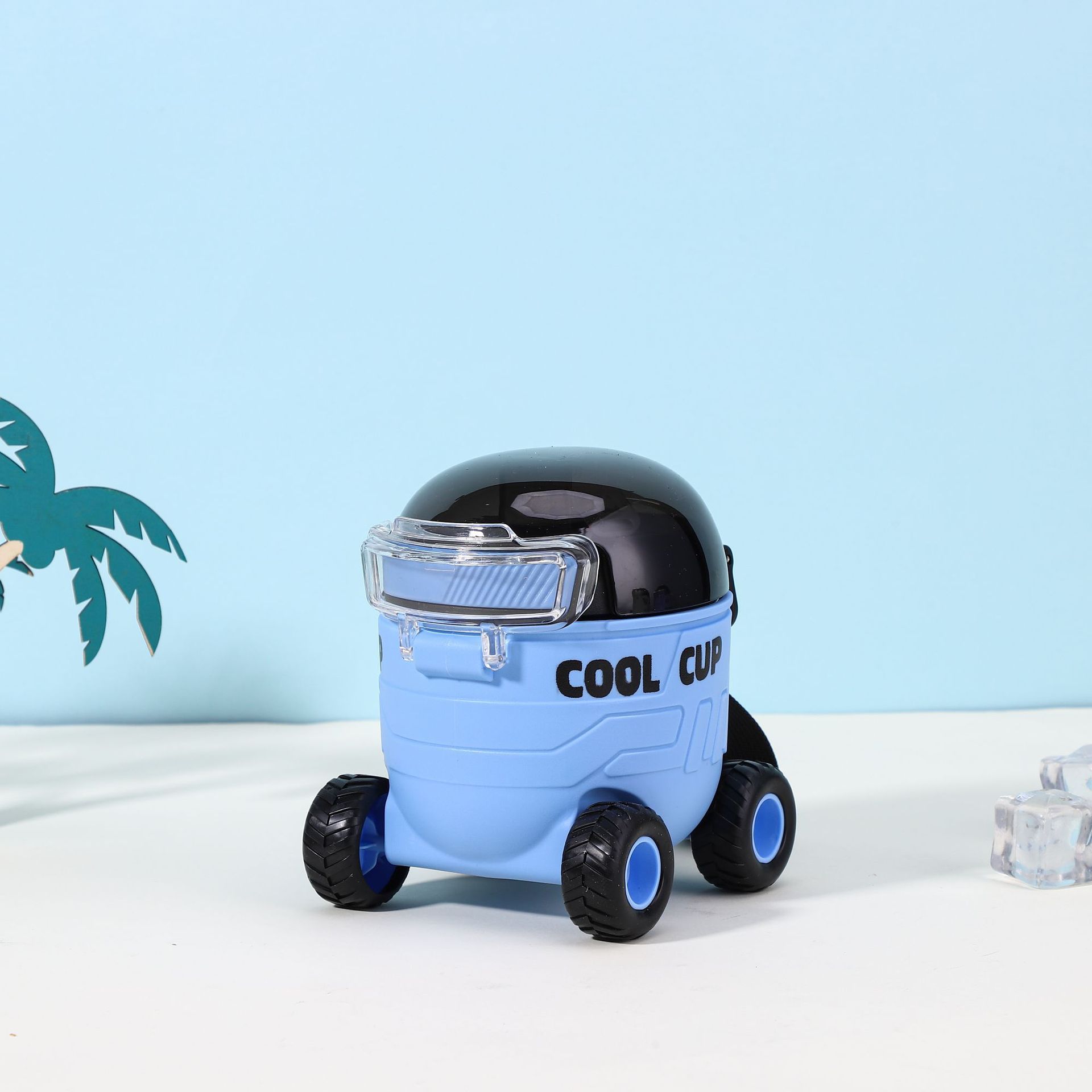 New cartoon children's straw water cup, plastic cup, Mars car cup, handle, portable large-capacity student water bottle details Picture