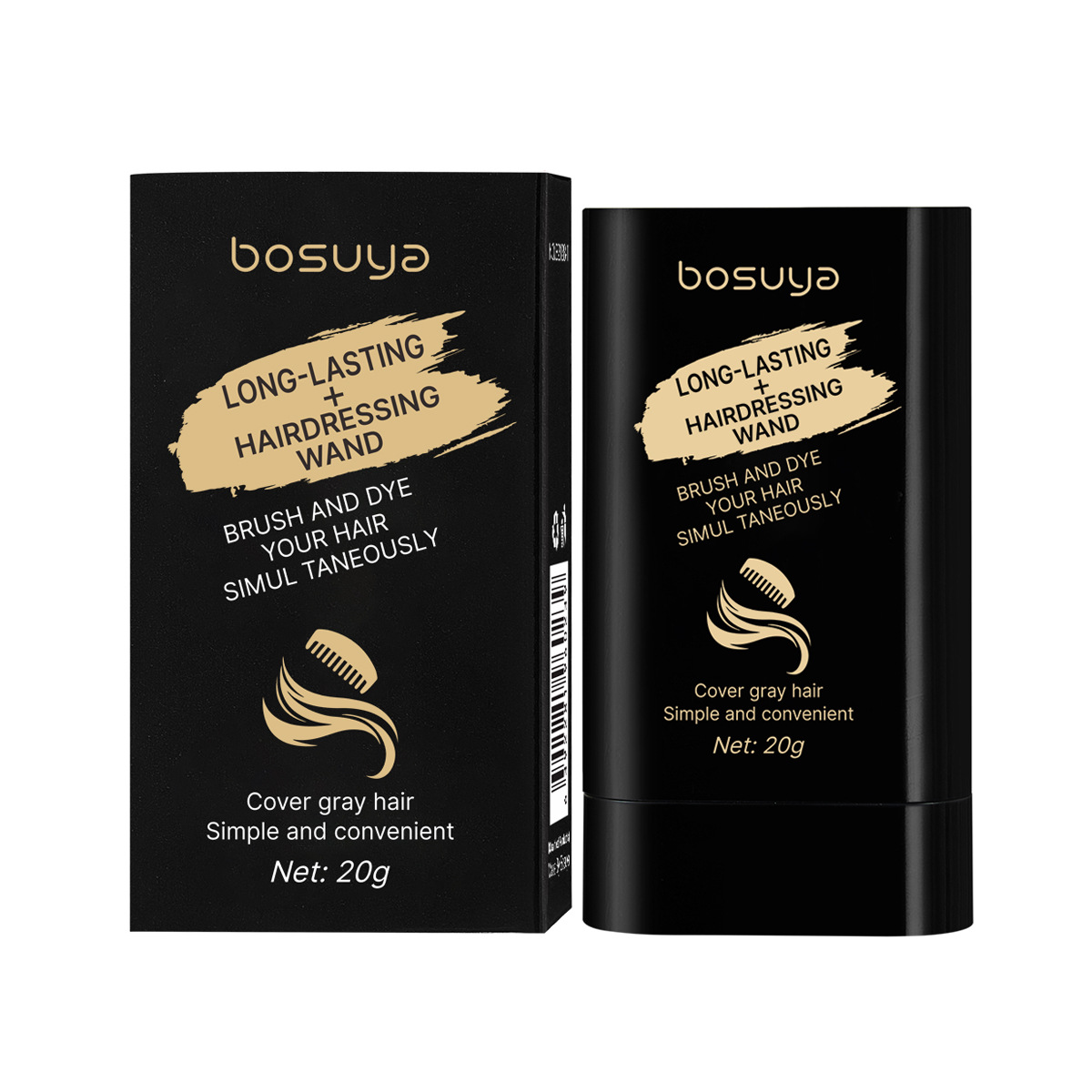 【 Cross-border Exclusive 】Bosuya Hair Care Stick Covers White Hair with a touch of black hair. Portable hair Cream stick for repairing and dyeing black hair Item Picture