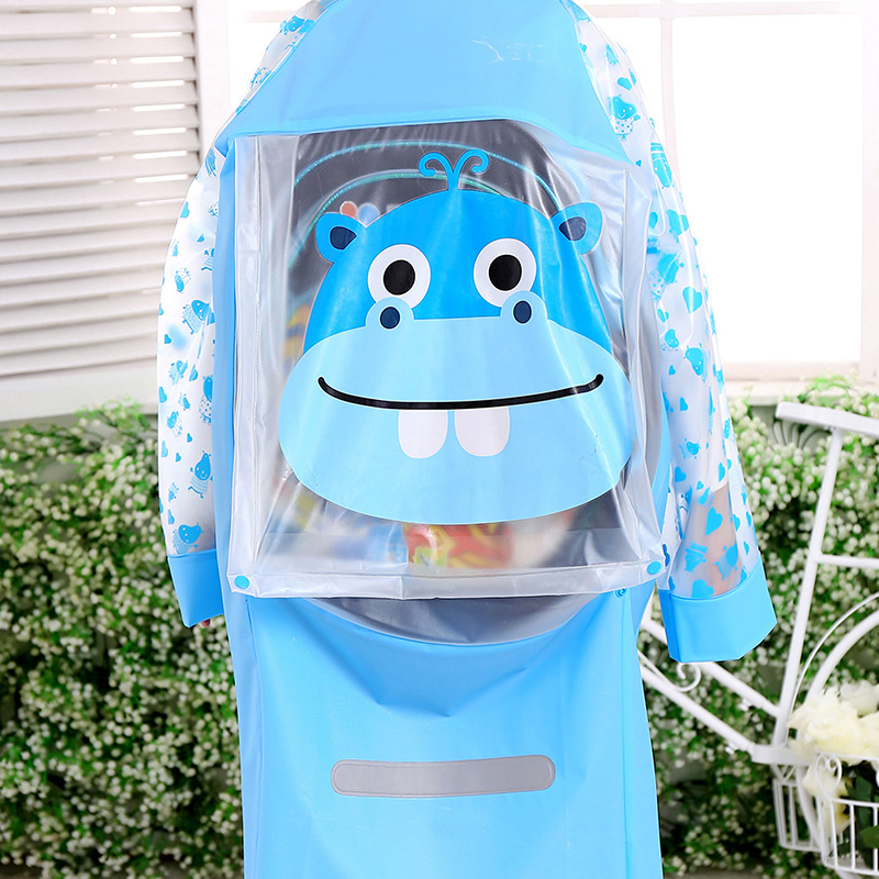 Mingjia Children's Raincoat Wholesale, Primary School Students' schoolbag Position Raincoat manufacturer, Children's raincoat with schoolbag position inflatable brim details Picture