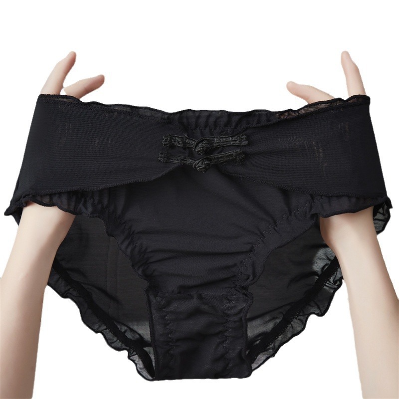 Trendy Chinese-style women's sexy and comfortable underwear, delicate mesh fabric elegant and fashionable one-button mid-waist underwear for women 7616 Item Picture