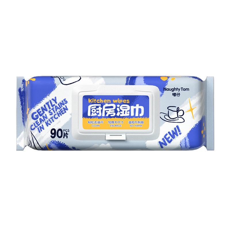 厨房湿巾加大加厚家用油烟机灶台专用强力清洁一次性抹布去油污白底实物图