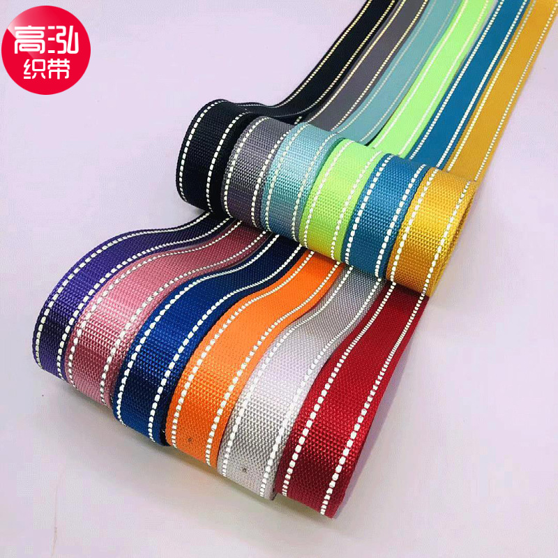 Factory wholesale nylon plain weave reflective webbing, jacquard webbing, safety warning strips, pet leash, imitation nylon Specification image