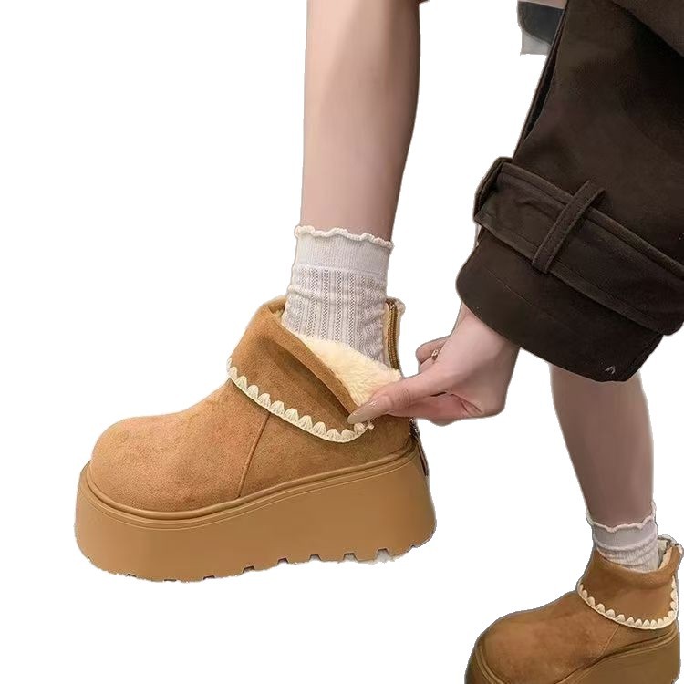 雪地靴/雪地靴女士冬季舒适/女高跟短靴/女士防水徒步鞋/鞋子白底实物图