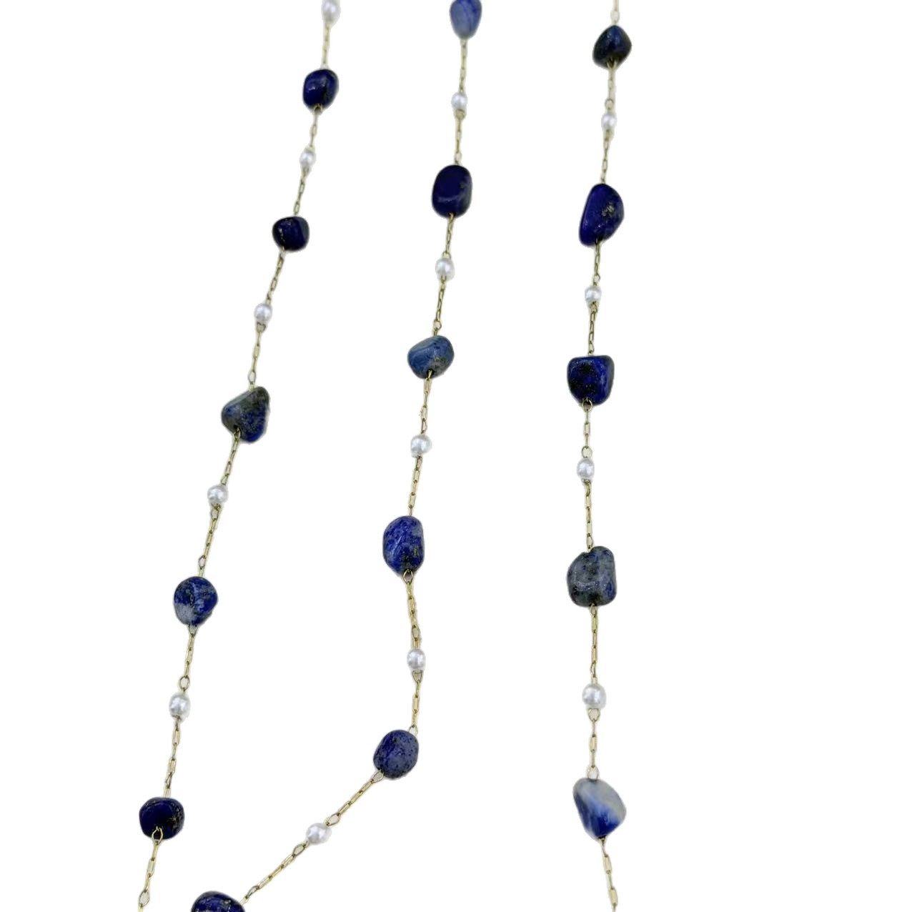 Crossover nuevo lapislázuli con forma cadena de perlas cadena semiacabada collar pulsera hecho a mano accesorios venta al por mayor Item Picture