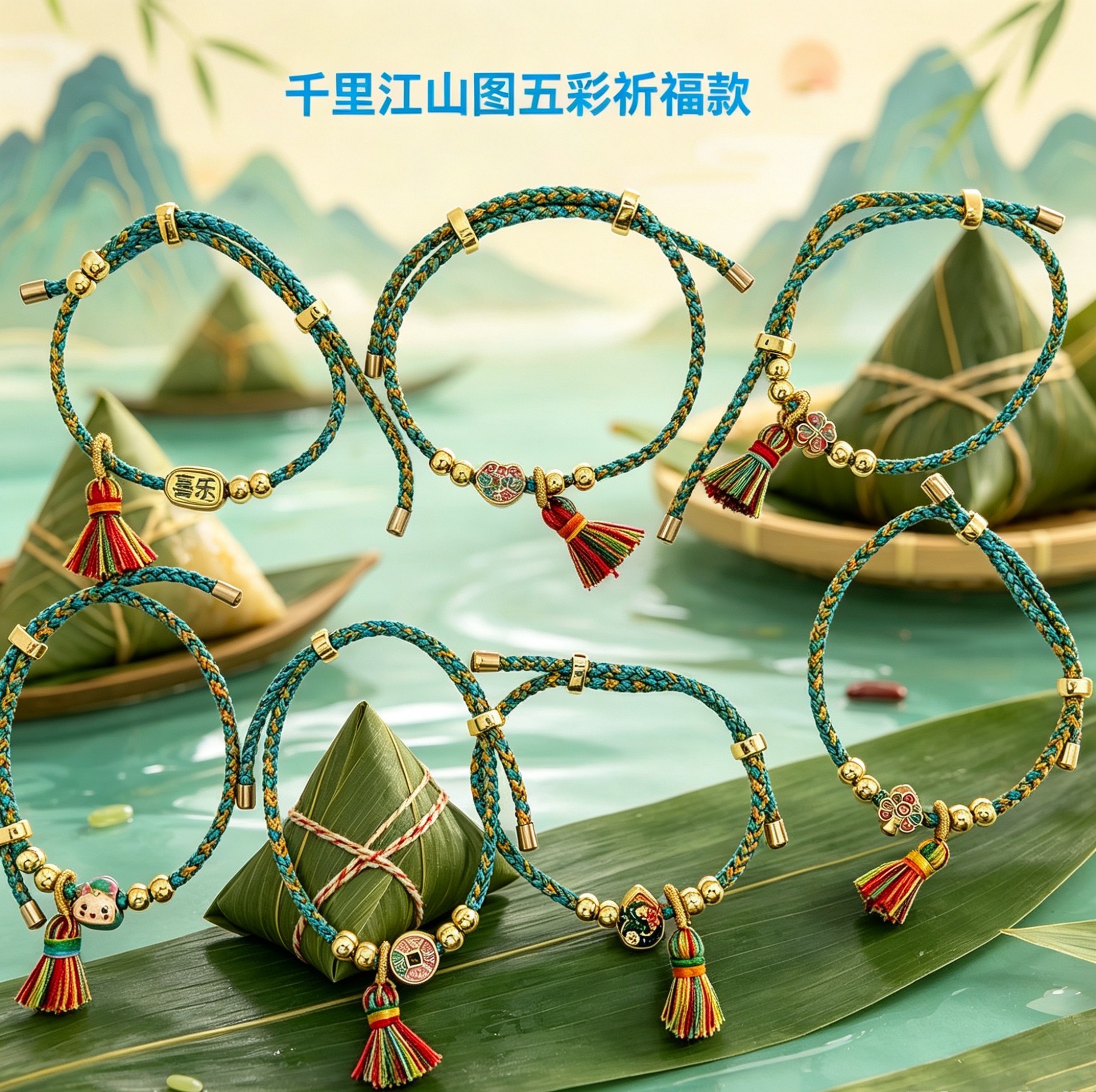 "Thousand Miles of Rivers and Mountains" national trend colorful bracelet, hand-woven with beads, Dragon Boat Festival national style bracelet Specification image