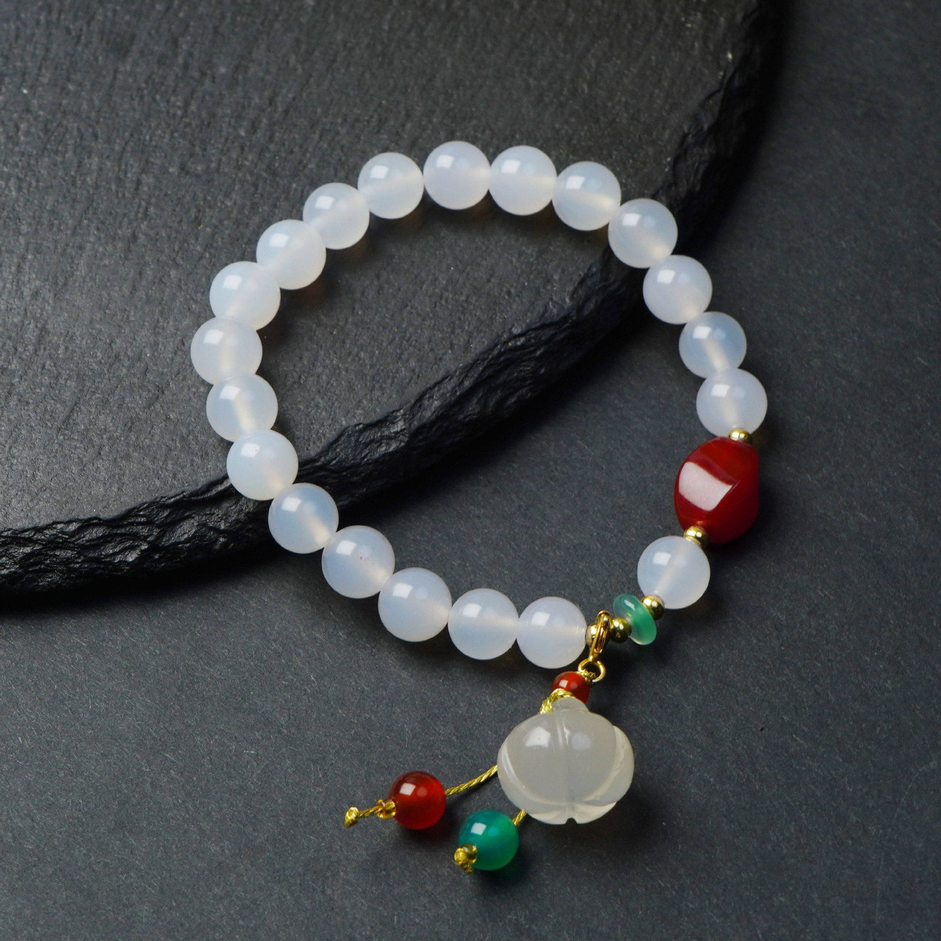 天然新疆金丝玉手串白南瓜红玛瑙手链女ins小众轻奢文玩手饰饰品