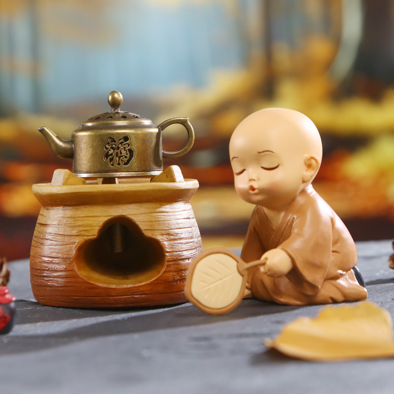 Little Monk's incense burner decoration, home table decoration, resin handicrafts, retro Zen style little monk decoration details Picture