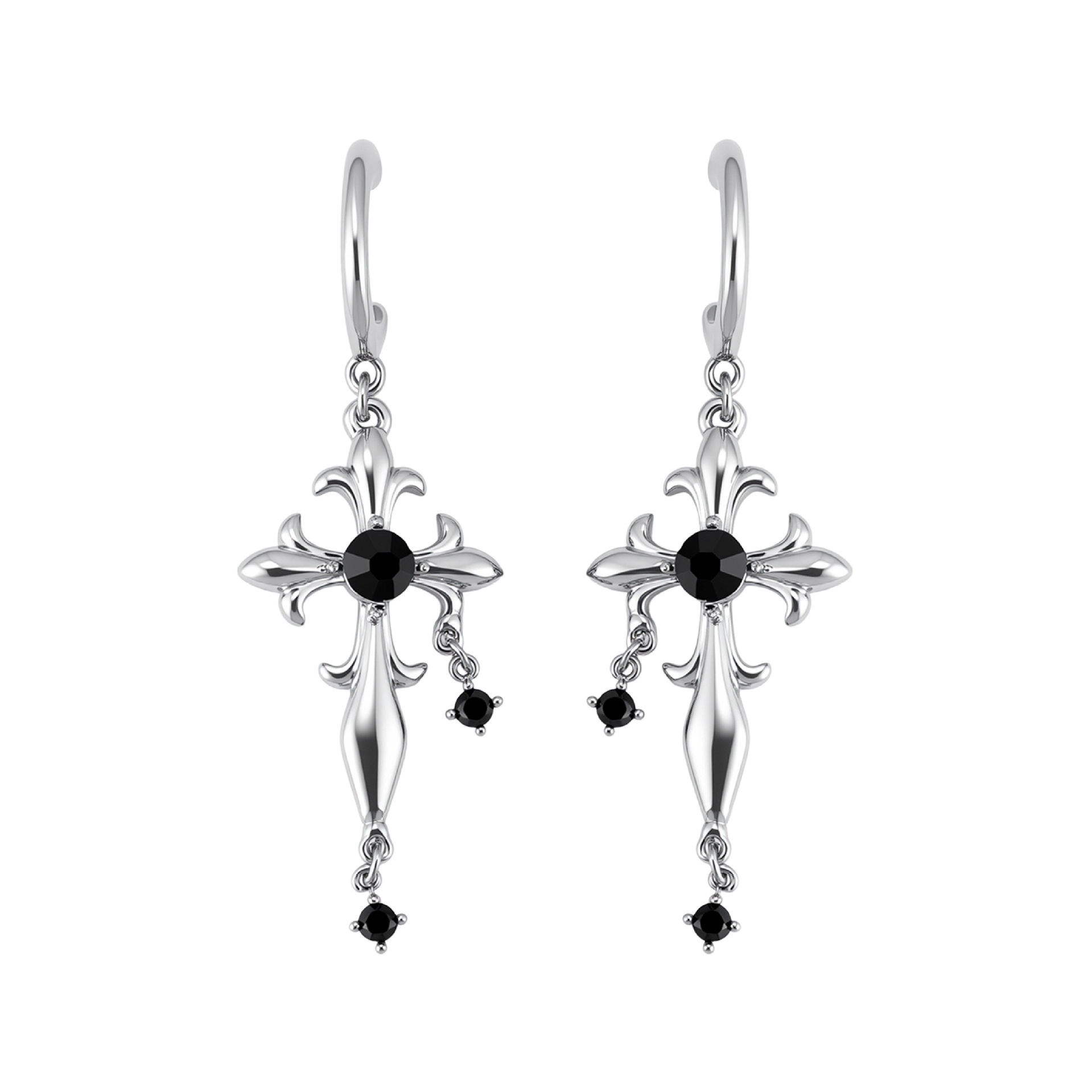 Retro Gothic dark night iris cross earrings, original design sense, European and American punk hip-hop exaggerated earrings for women Item Picture