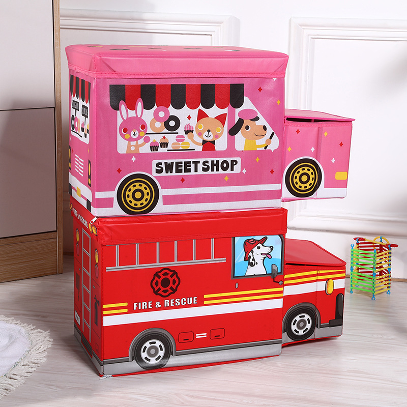 Children's folding car storage stool, cartoon fabric storage box, multi-functional toy organizing box, stool manufacturer wholesale