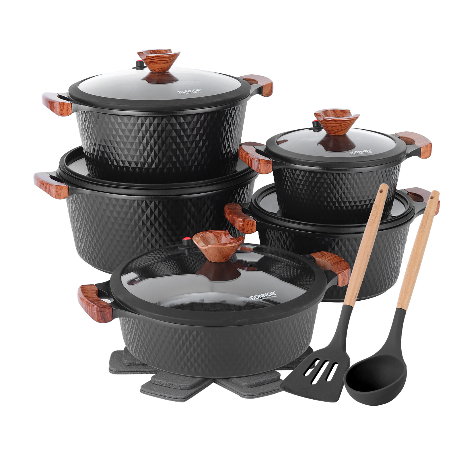 Drili estilo 15 piezas cerámica antiadherente fundición a presión aluminio olla olla de comercio exterior sopa juego de sopa rasa patrón diamante Item Picture