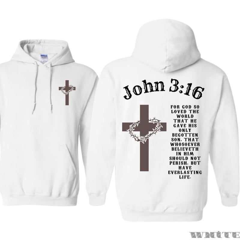 【 Cross-border European Code 】John 3:16 Bible Verse Hoodie - Cross Specification drawing