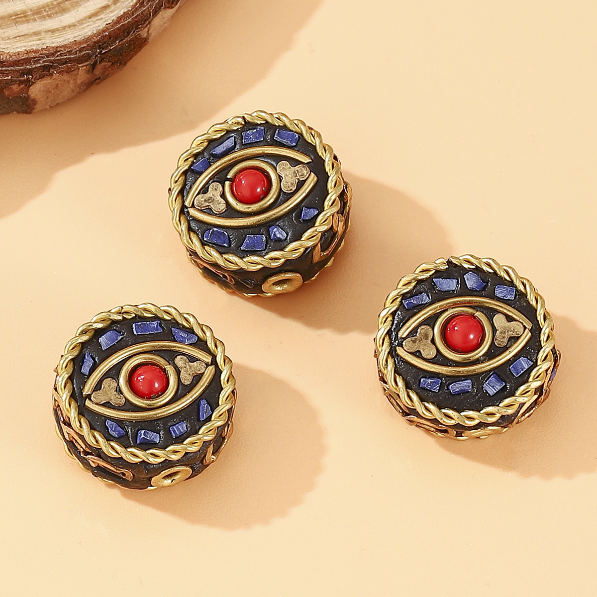Tibetan-style Nepalese beads, loose beads, copper beads, back cloud inlay, retro ethnic style DIY jewelry accessories, spacer beads, bucket beads details Picture