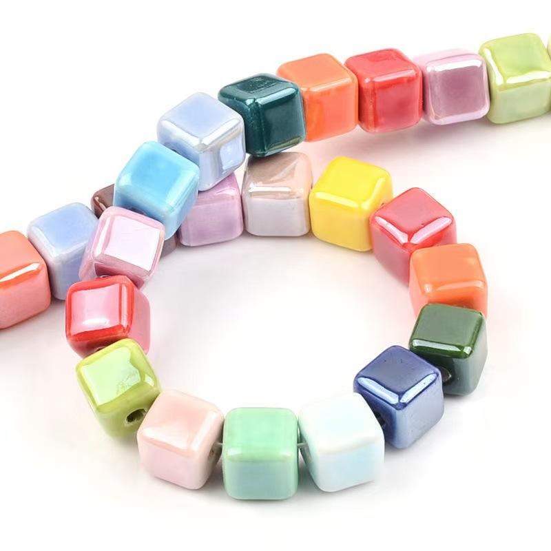 DIY beaded jewelry accessories: High-temperature fired, brightly glazed ceramic square beads, square ceramic beads with a bright luster details Picture