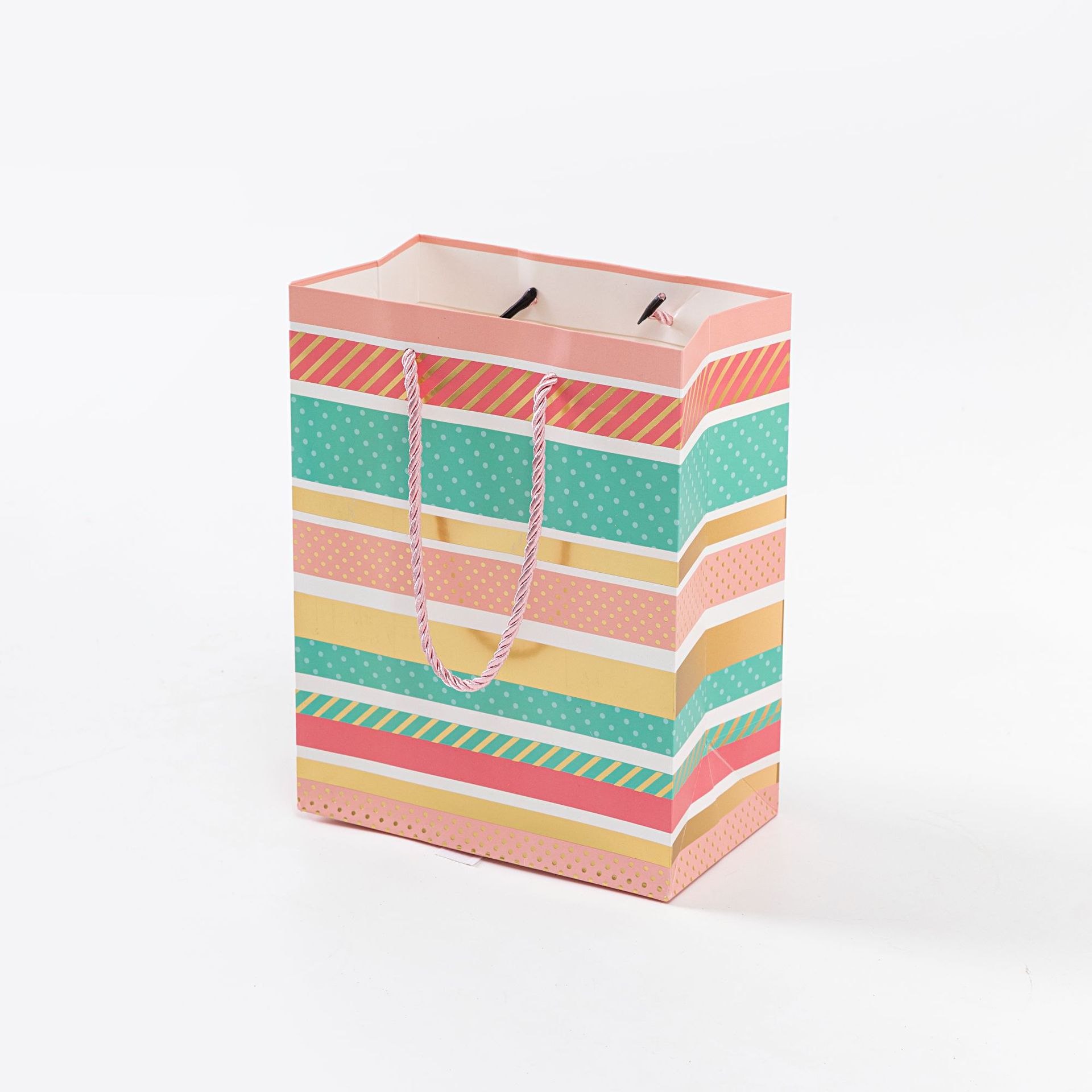 Irregular horizontal striped polka dot paper bags, white card gilding creative gift bags, supermarket gift shops, wholesale packaging for foreign trade in stock, souvenirs Specification image